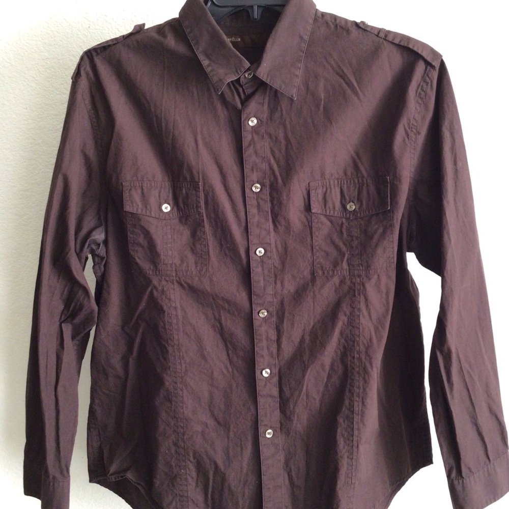 M012 Perry Ellis Dark Brown Casual Button Down Shirt